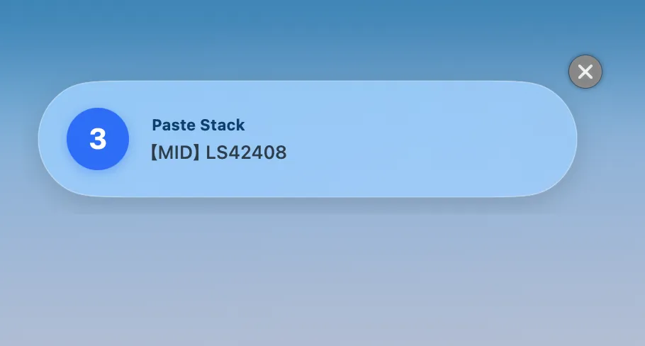 SnipIt Paste Stack screen on Mac showing multiple copied items ready to paste